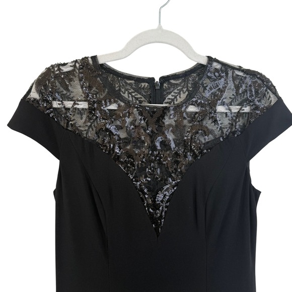 Adrianna Papell Black Sequin ILLUSION PLUNGE Lace MAXI Gown Dress WOMEN 4 - Picture 4 of 16